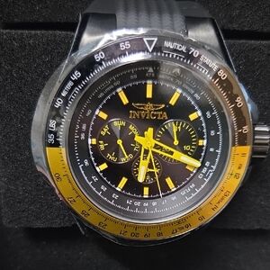 Invicta Aviator Skyshock Black and Gold Multifunction Watch 50mm